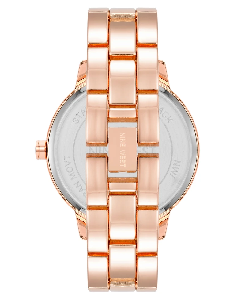 Nine West Women's Quartz Rose Gold-Tone Alloy Link Bracelet and Floral Pattern Watch, 36mm