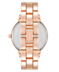 Nine West Women's Quartz Rose Gold-Tone Alloy Link Bracelet and Floral Pattern Watch, 36mm