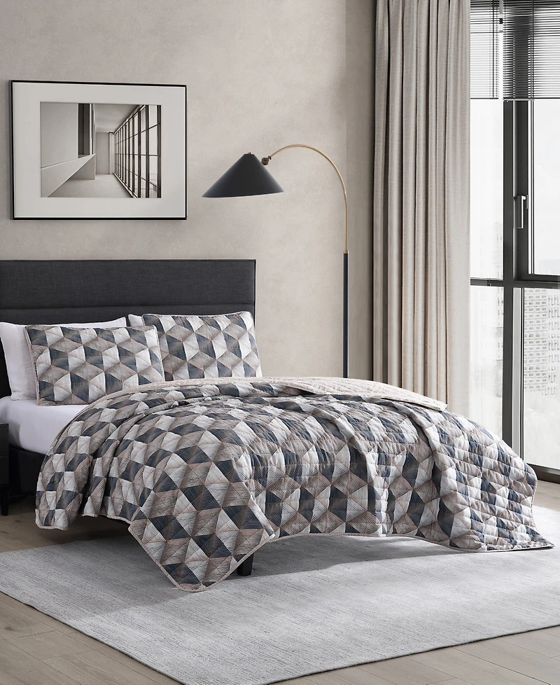 Kenneth Cole New York Gridwork Reversible 3 Piece Quilt Set