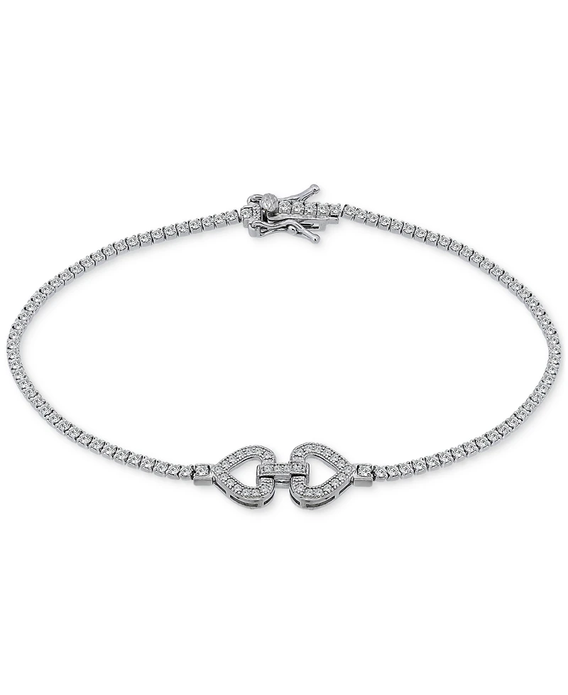 Giani Bernini Cubic Zirconia Double Heart Tennis Bracelet Sterling Silver, Created for Macy's