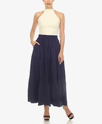 White Mark Women's Pleated Tiered Maxi Skirt