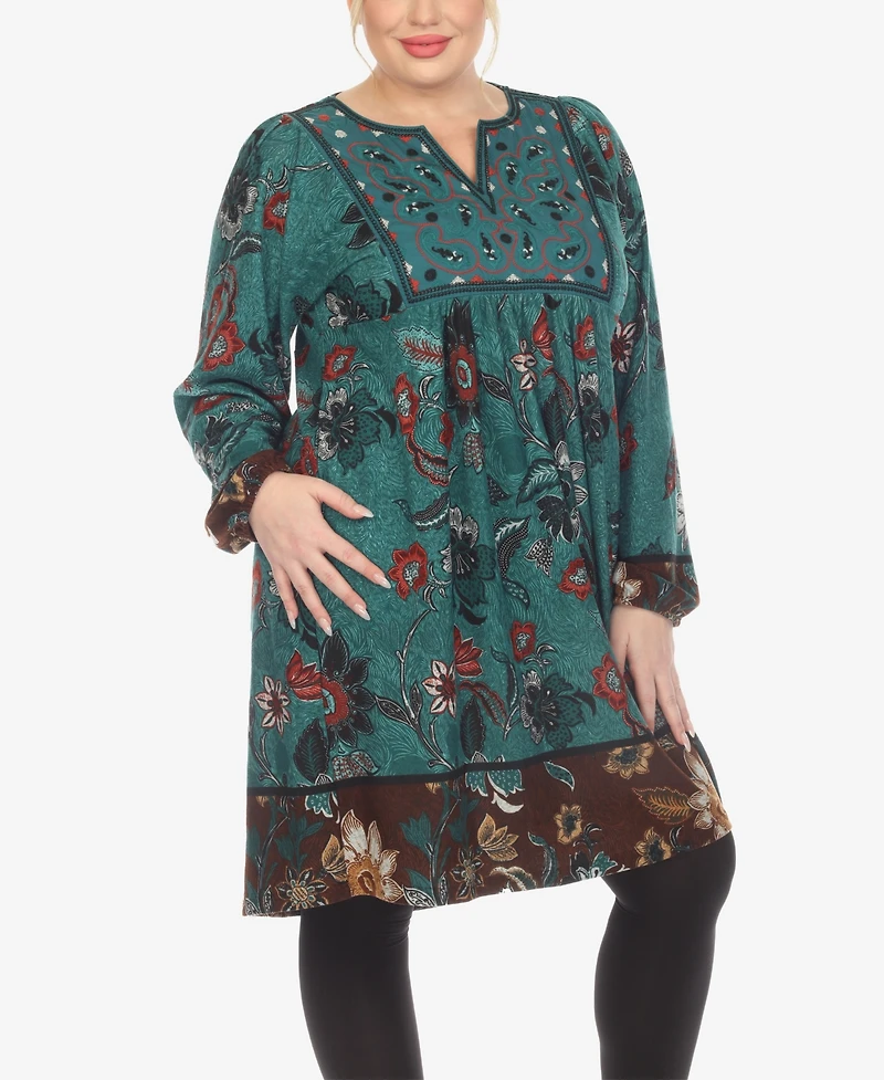 White Mark Plus Paisley Flower Embroidered Sweater Dress