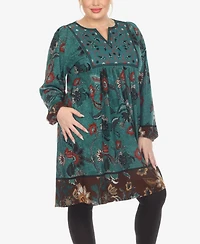 White Mark Plus Paisley Flower Embroidered Sweater Dress
