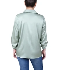 Ny Collection Women's 3/4 Sleeve Roll Tab Satin Blouse