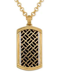 Esquire Men's Jewelry Onyx & Diamond (1/4 ct. t.w.) Brick Pattern Dog Tag 22" Pendant Necklace in 14k Gold-Plated Sterling Silver, Created for Macy's