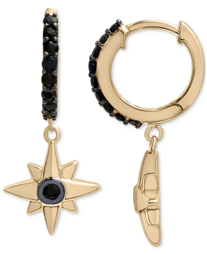 Onyx Star Dangle Huggie Hoop Earrings in 14k Gold-Plated Sterling Silver