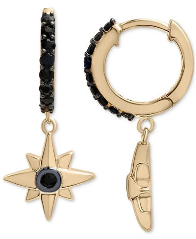 Onyx Star Dangle Huggie Hoop Earrings in 14k Gold-Plated Sterling Silver