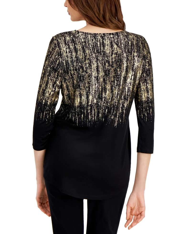 Jm Collection Women's Printed Scoop-Neck 3/4-Sleeve Top, Created for Macy's