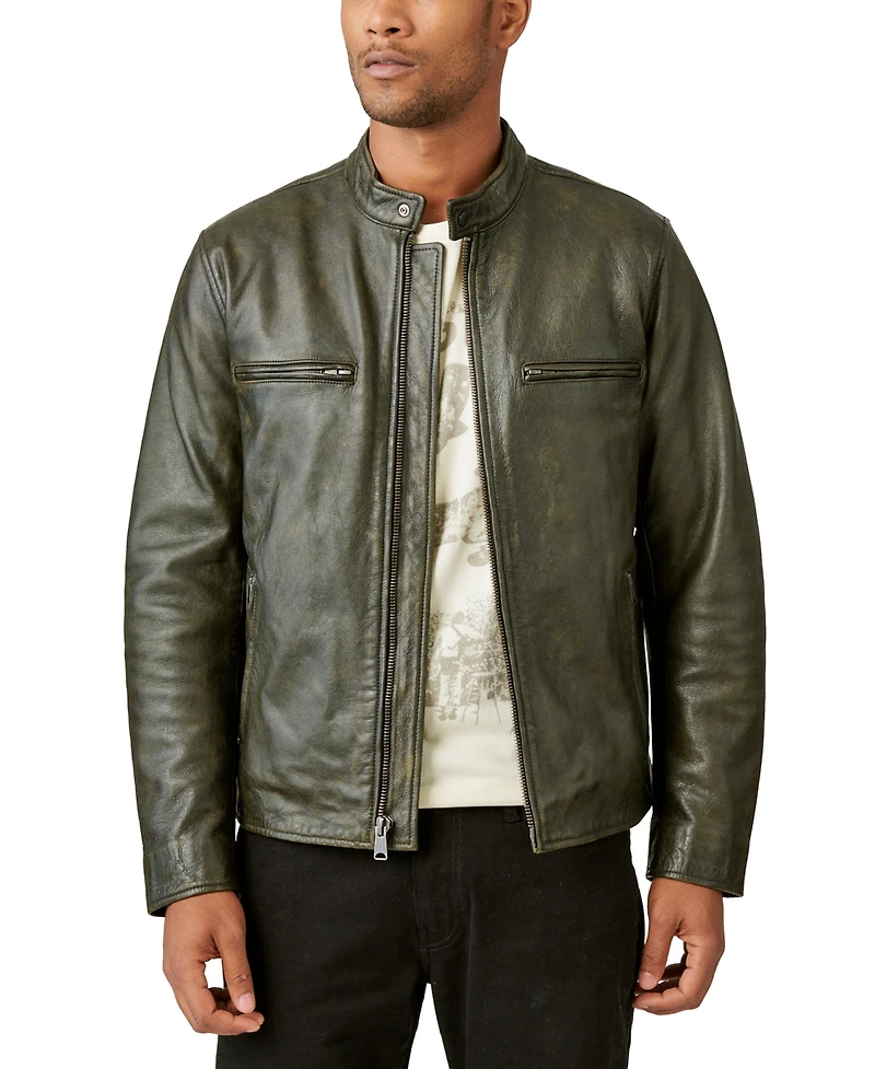 Lucky Brand Men's Washed Leather Zip-Front Bonneville Jacket