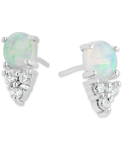 Simulated Opal & Pave Stud Earrings in Sterling Silver