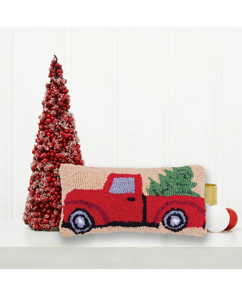 6" x 12" Christmas Truck Hooked Petite Throw Pillow