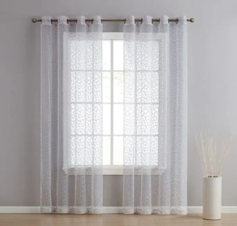 Hlc.Me Audrey Embroidered Premium Soft Decorative Sheer Voile Light Filtering Grommet Window Treatment Curtain Drapery Panels For Bedroom Living Room Set Of 2 Panels