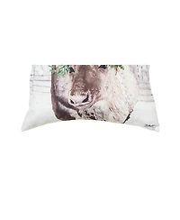 C&F Home 18" x 18" Reindeer Wearing a Red Holly Flower Crown Indoor and Outdoor Throw Pillow