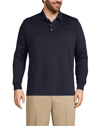 Lands' End Big & Tall Long Sleeve Cotton Supima Polo Shirt with Pocket