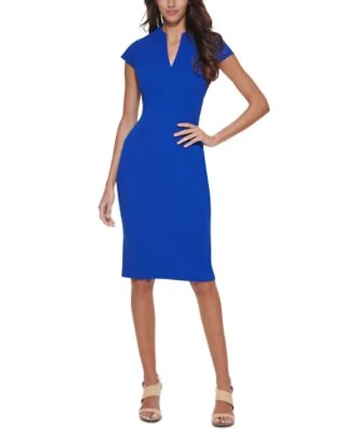 Calvin Klein Womens V Neck Cap Sleeve Work Sheath Dress