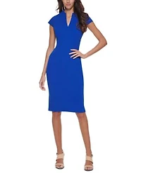 Calvin Klein Womens V Neck Cap Sleeve Work Sheath Dress