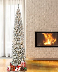 National Tree Company First Traditions 7.5' Acacia Pencil Slim Flocked Tree with Clear Lights