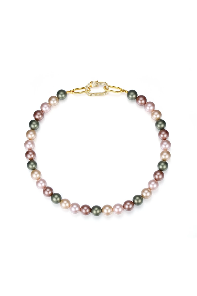 Shell Pearl Necklace with Gem-Encrusted Carabiner Lock