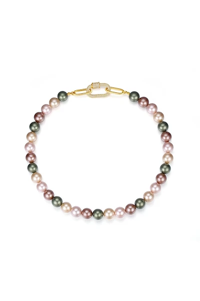 Shell Pearl Necklace with Gem-Encrusted Carabiner Lock