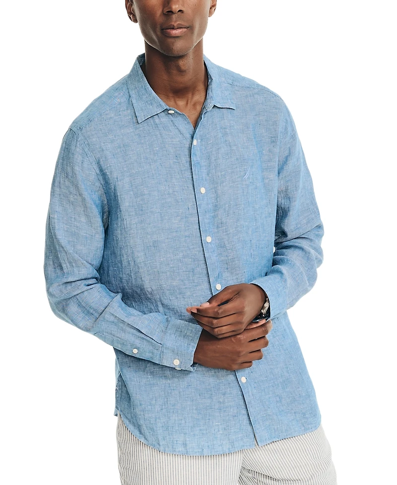 Nautica Men's Classic-Fit Long-Sleeve Button-Up Solid Linen Shirt