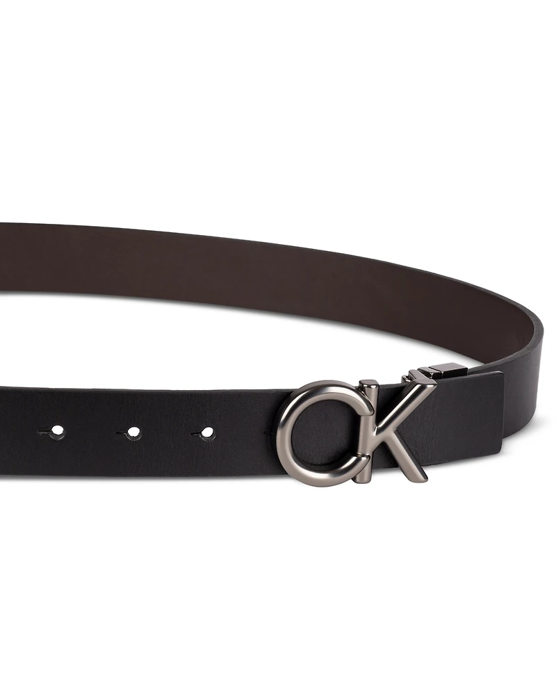 Calvin Klein Men's Monogram Buckle Reversible Leather Belt