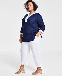 Charter Club Plus 100% Linen Cropped Pants, Exclusively at Macy's