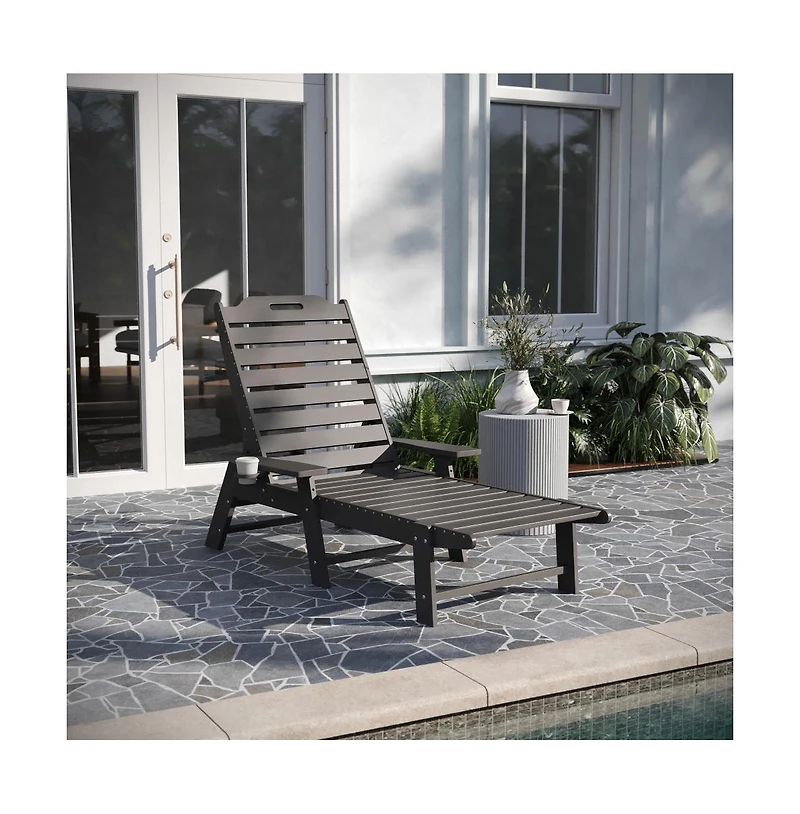 Gaylord Adjustable Adirondack Lounger With Cup Holder- All-Weather Indoor/Outdoor Hdpe Lounge Chair