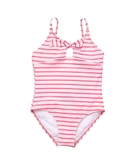 Toddler, Child Girls Coral Stripe Sustainable Bow Swimsuit