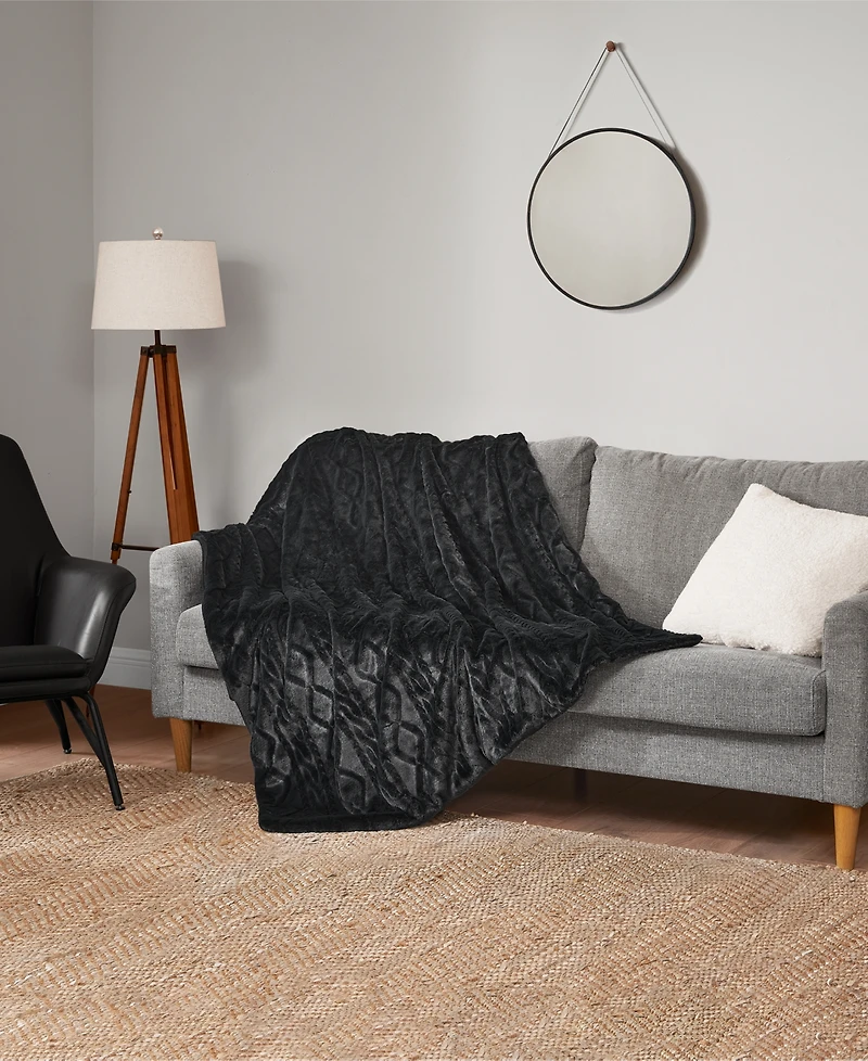Lucky Brand Embossed Cable Faux Fur Throw, 50" x 70"
