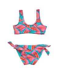 Toddler| Child Girl Geo Melon Sustainable Knot Front Bikini