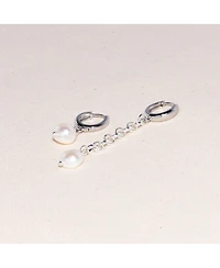 18K Platinum Plated Brass with Large Freshwater Pearls Mismatch Style - Suki Earrings For Women