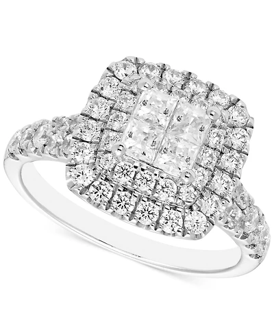 Diamond Princess Cluster Halo Ring (1-1/2 ct. t.w.) in 14k White Gold