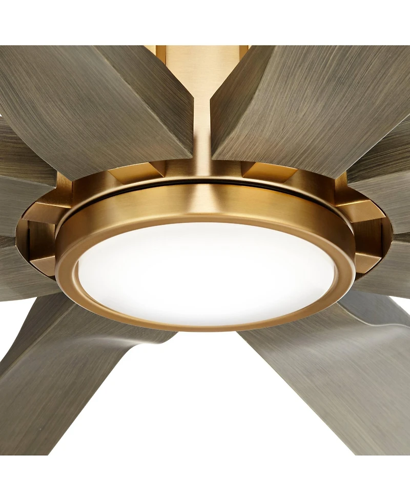 60" Possini Euro Design Defender Modern Indoor Outdoor Ceiling Fan with Dimmable Led Light Remote Control Soft Brass Oak Damp Rated for Patio Ext