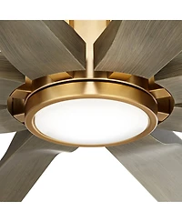 60" Possini Euro Design Defender Modern Indoor Outdoor Ceiling Fan with Dimmable Led Light Remote Control Soft Brass Oak Damp Rated for Patio Ext
