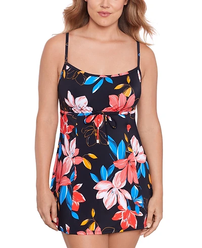 Swim Solutions Women's Floral-Print Empire Swim Dress, Created for Macy's