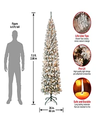 National Tree Company First Traditions 7.5' Acacia Pencil Slim Flocked Tree with Clear Lights