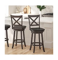 Sora Classic Wooden Crossback Swivel Bar Height Pub Stool With Upholstered Padded Seat And Integrated Footrest