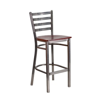 Clear Coated Ladder Back Metal Restaurant Dining Barstool