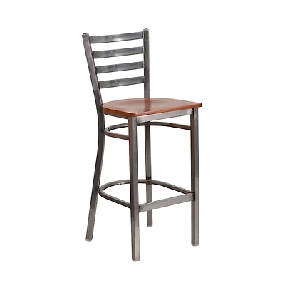Clear Coated Ladder Back Metal Restaurant Dining Barstool