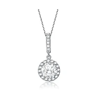 Sterling Silver White Gold Plated Cubic Zirconia Round Stud Style Drop Pendant