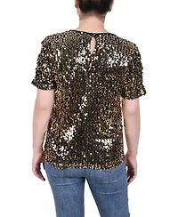 Ny Collection Petite Short Sleeve Sequined Top
