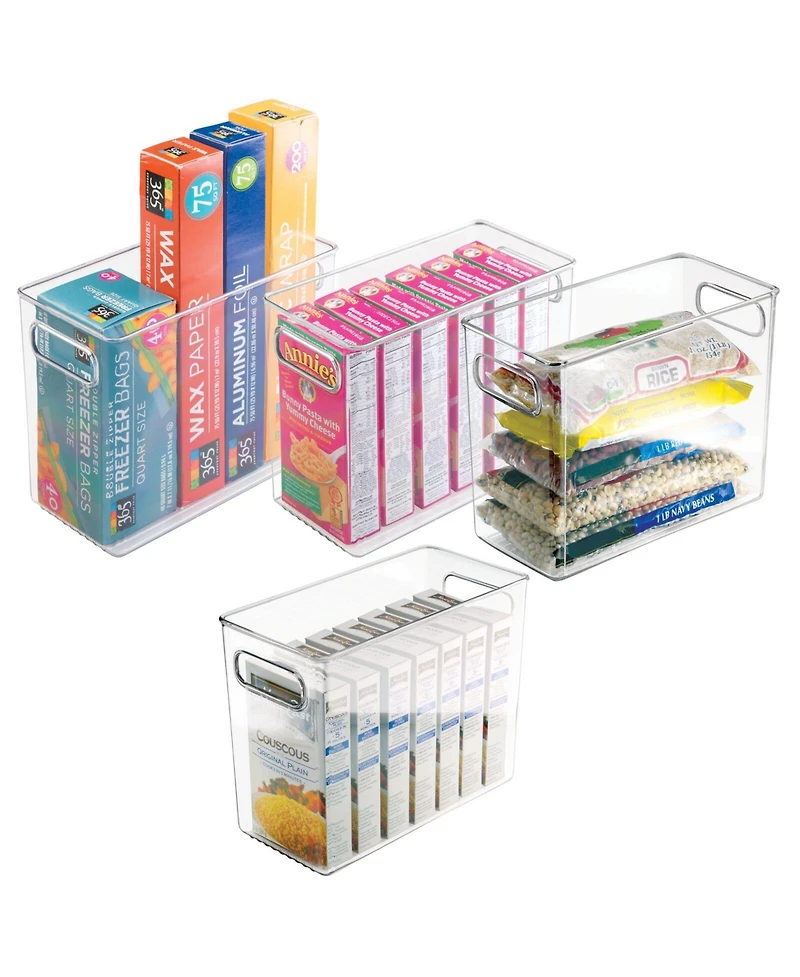 mDesign Tall Plastic Kitchen Food Storage Organizer Bin, Handles, 4 Pack - Clear