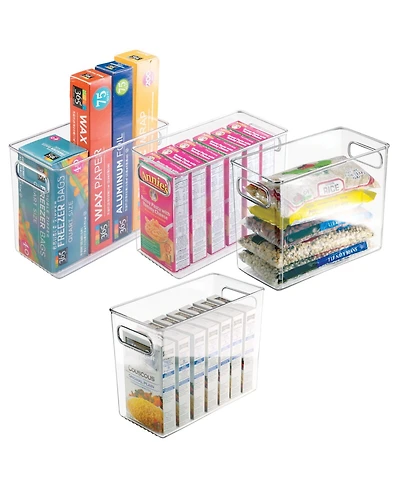 mDesign Tall Plastic Kitchen Food Storage Organizer Bin, Handles, 4 Pack - Clear