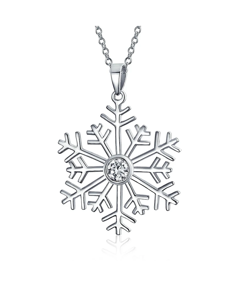 Bling Jewelry Cubic Zirconia Cz Accent Holiday Party Frozen Winter Snowflake Pendant Necklace For Sterling Silver