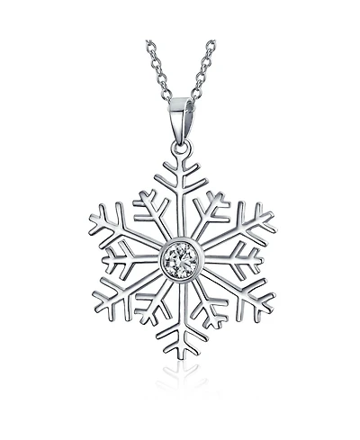 Bling Jewelry Cubic Zirconia Cz Accent Holiday Party Frozen Winter Snowflake Pendant Necklace For Sterling Silver