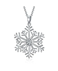 Bling Jewelry Cubic Zirconia Cz Accent Holiday Party Frozen Winter Snowflake Pendant Necklace For Sterling Silver