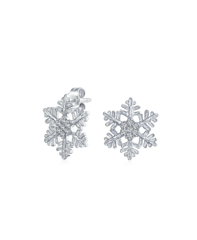 Bling Jewelry Holiday Party Snowflake Pendant Necklace & Earrings Set Blue Cz Sterling Silver