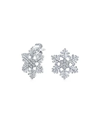 Bling Jewelry Holiday Party Snowflake Pendant Necklace & Earrings Set Blue Cz Sterling Silver