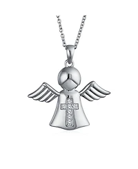 Bling Jewelry Tiny Petite Cz Accent Religious Cross Protection Guardian Angel Pendant Necklace Rose Gold Plated Sterling Silver