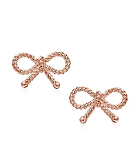 Bling Jewelry Simple Dainty Thin Twist Rope Cable Ribbon Bow Stud Earrings Rose Gold Plated .925 Sterling Silver